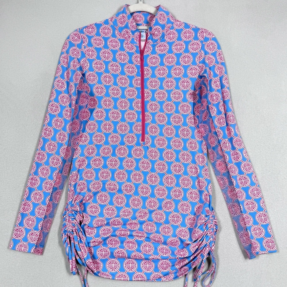 IBKUL Top Womens XS Geometric Print Mock Neck 1/2 Zip Pullover Tunic‎ Pickleball